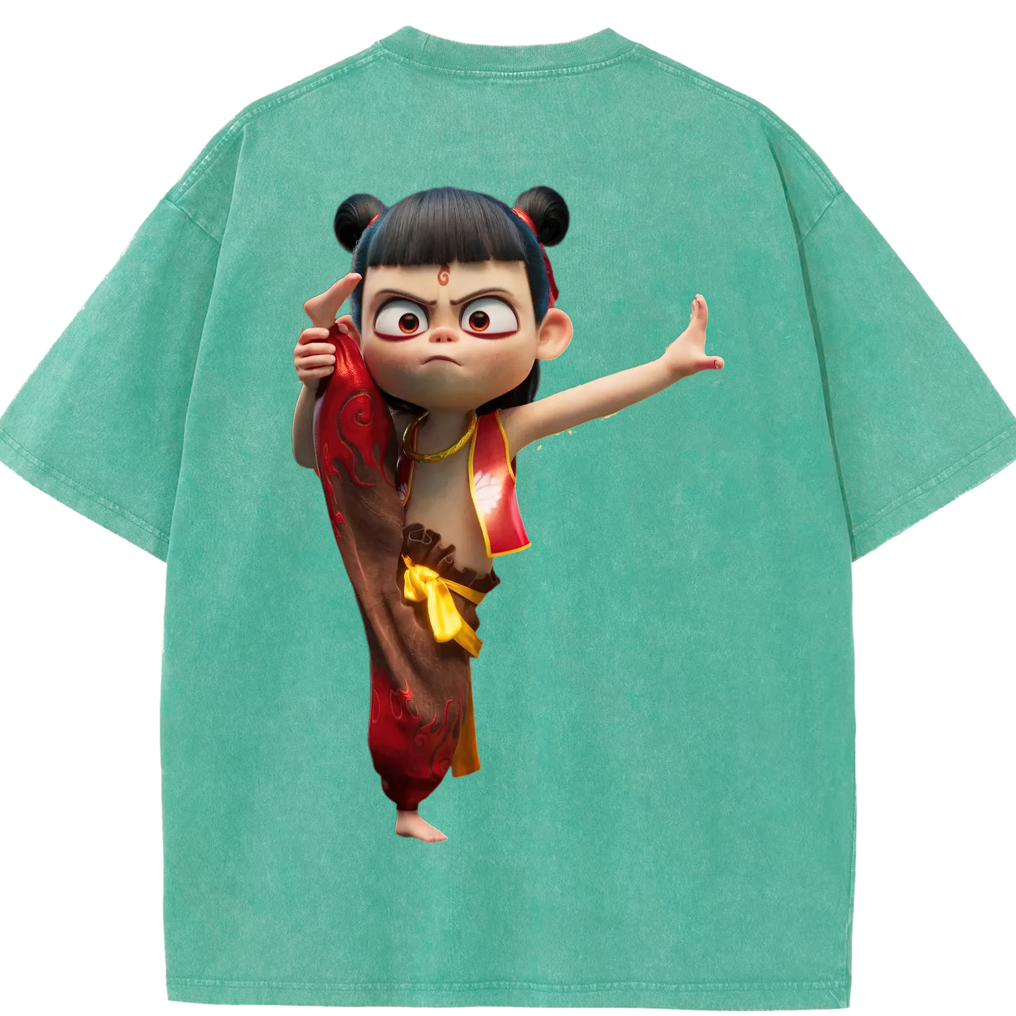 （画像用） Ne Zha 2 ナタ 魔童の大暴れ 綿100% ヴィンテージ風 半袖Tシャツ（背面プリント）